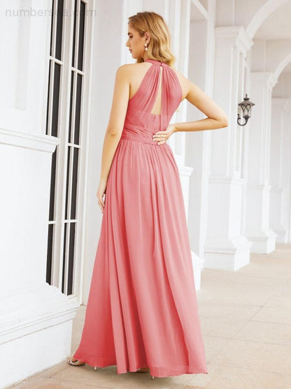 Numbersea Halter Sleeveless Bridesmaid Dresses Long for Party Wedding Evening 28054-numbersea