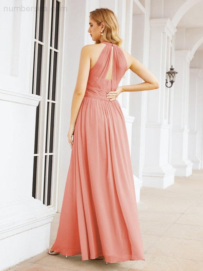 Numbersea Halter Sleeveless Bridesmaid Dresses Long for Party Wedding Evening 28054-numbersea