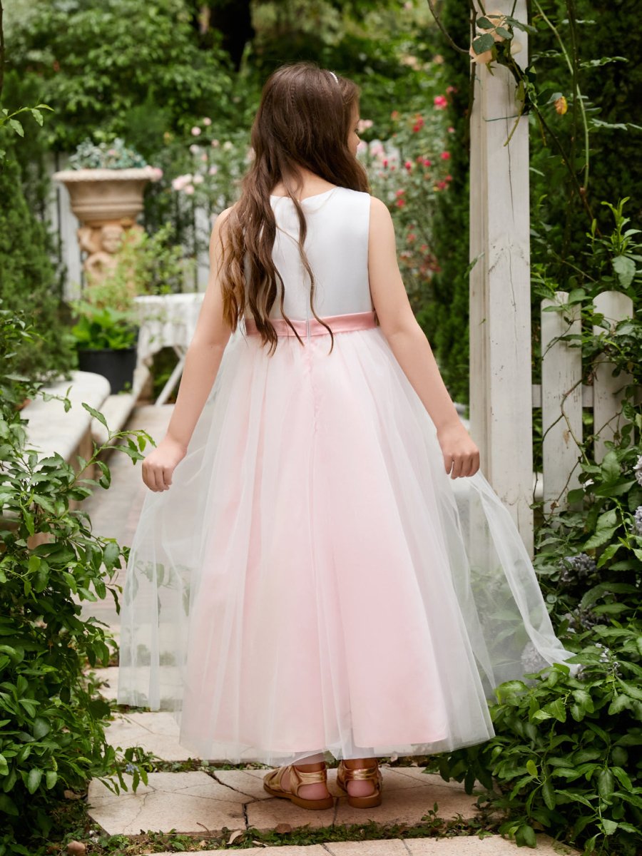 NumberSea - A - line 3D Flower Satin Tulle Ankle - length Flower Girl Dress