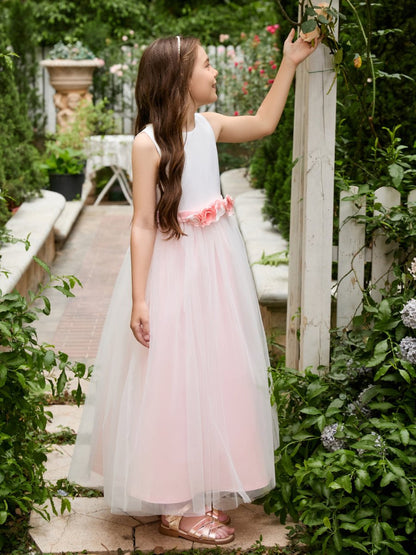 NumberSea - A - line 3D Flower Satin Tulle Ankle - length Flower Girl Dress