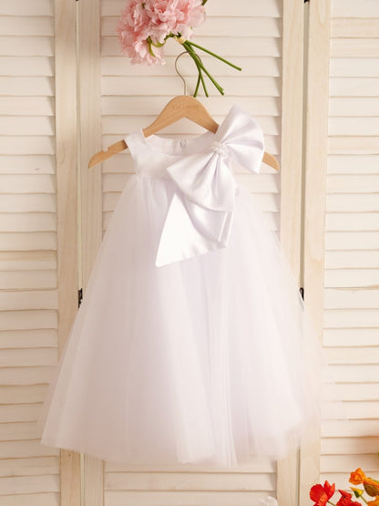 NumberSea - A - line Big Bow Tulle Tea - length Toddler Flower Girl Dress