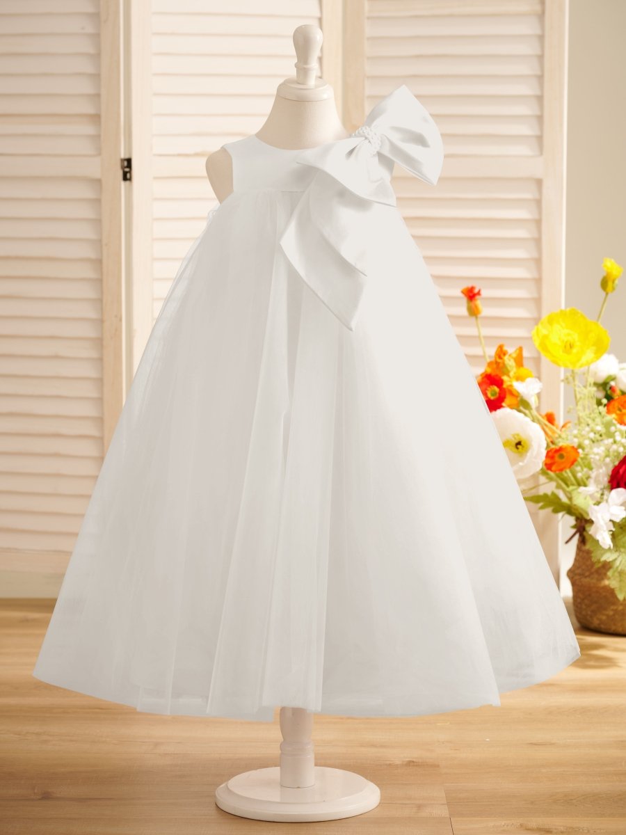 NumberSea - A - line Big Bow Tulle Tea - length Toddler Flower Girl Dress