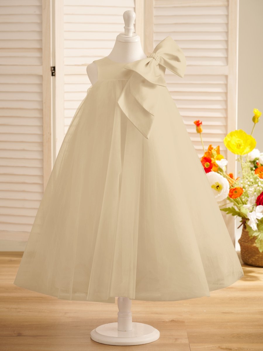 NumberSea - A - line Big Bow Tulle Tea - length Toddler Flower Girl Dress