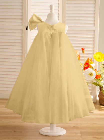 NumberSea - A - line Big Bow Tulle Tea - length Toddler Flower Girl Dress