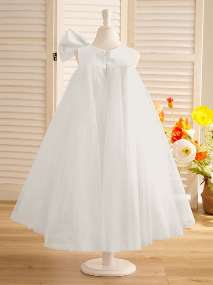 NumberSea - A - line Big Bow Tulle Tea - length Toddler Flower Girl Dress