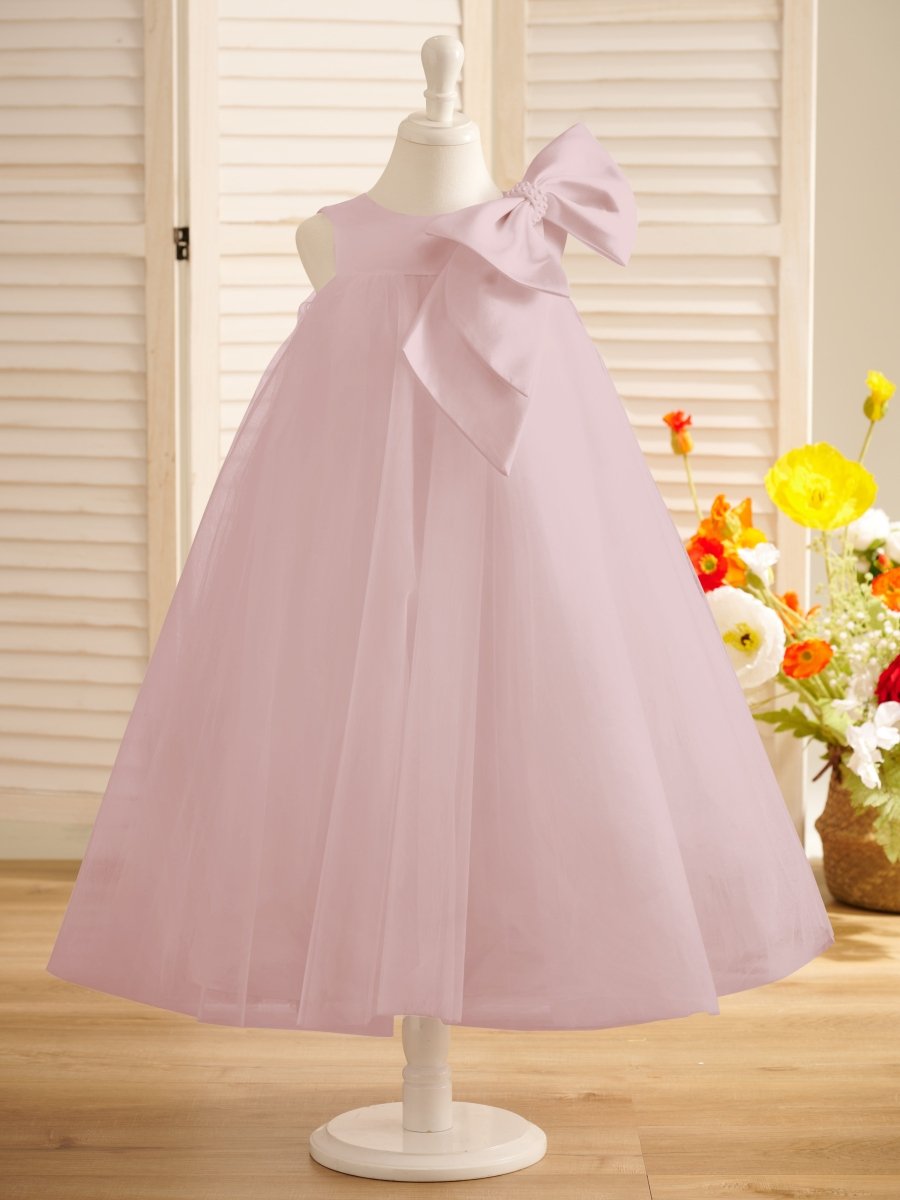 NumberSea - A - line Big Bow Tulle Tea - length Toddler Flower Girl Dress