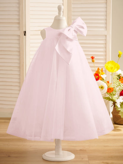 NumberSea - A - line Big Bow Tulle Tea - length Toddler Flower Girl Dress