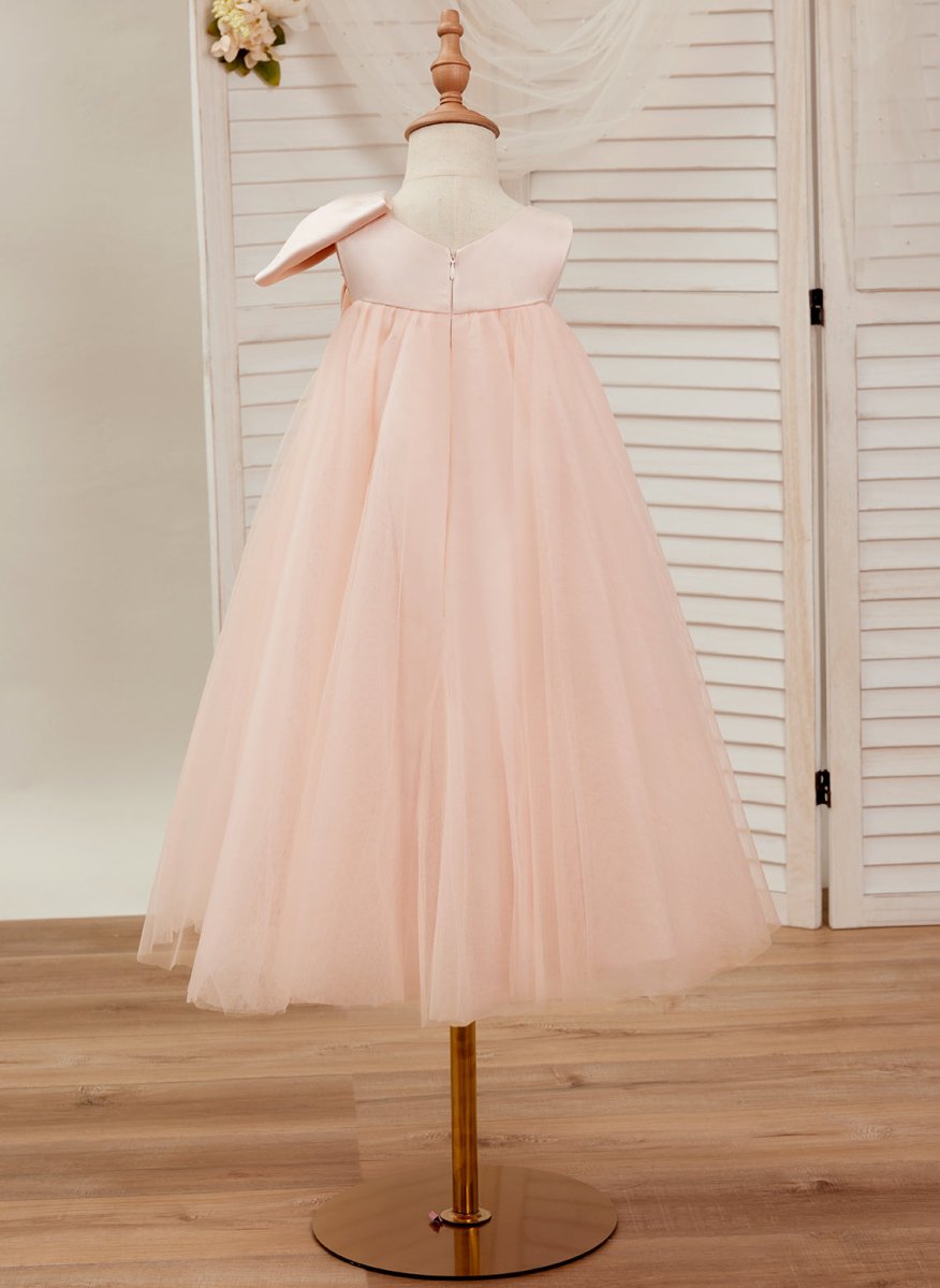 NumberSea - A - line Big Bow Tulle Tea - length Toddler Flower Girl Dress