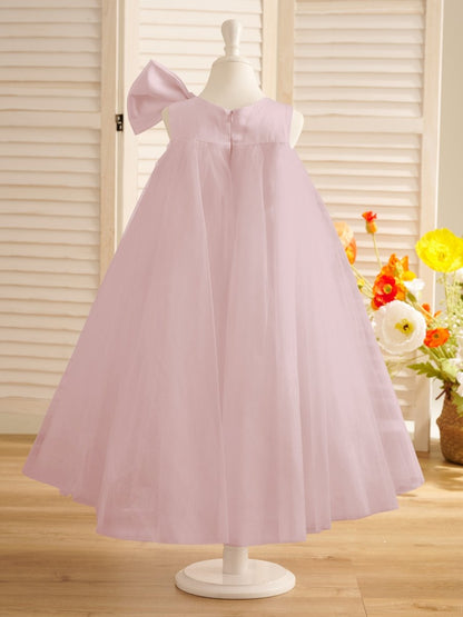 NumberSea - A - line Big Bow Tulle Tea - length Toddler Flower Girl Dress