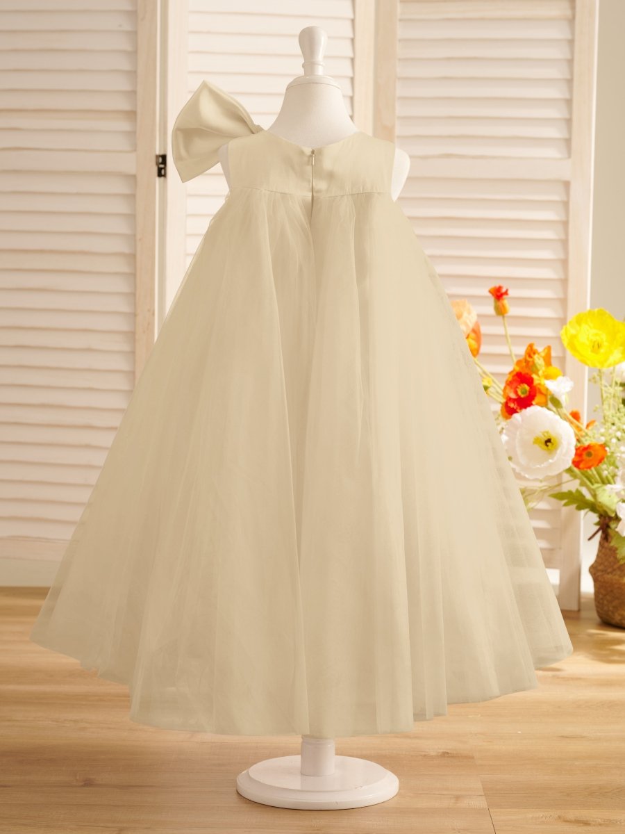 NumberSea - A - line Big Bow Tulle Tea - length Toddler Flower Girl Dress