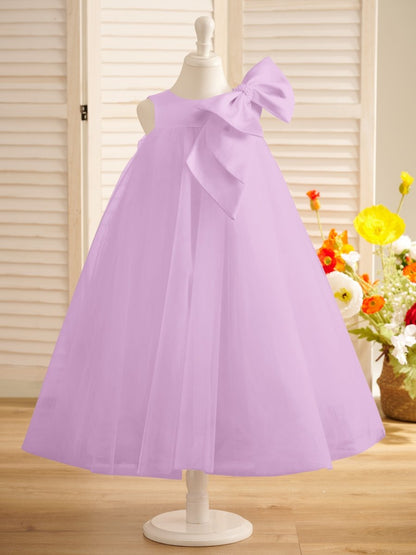 NumberSea - A - line Big Bow Tulle Tea - length Toddler Flower Girl Dress