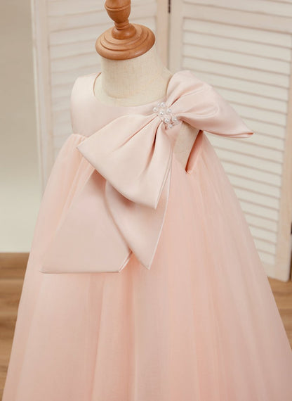 NumberSea - A - line Big Bow Tulle Tea - length Toddler Flower Girl Dress