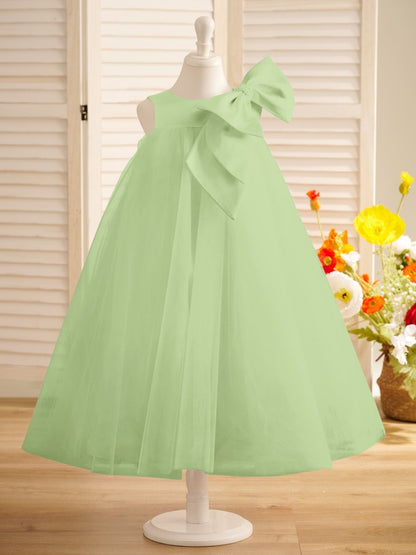 NumberSea - A - line Big Bow Tulle Tea - length Toddler Flower Girl Dress