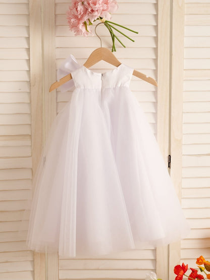 NumberSea - A - line Big Bow Tulle Tea - length Toddler Flower Girl Dress