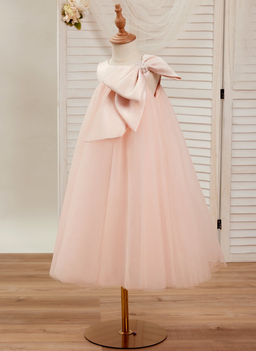 NumberSea - A - line Big Bow Tulle Tea - length Toddler Flower Girl Dress