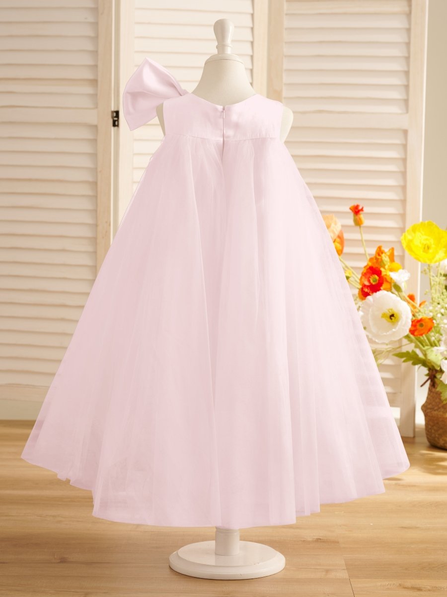 NumberSea - A - line Big Bow Tulle Tea - length Toddler Flower Girl Dress