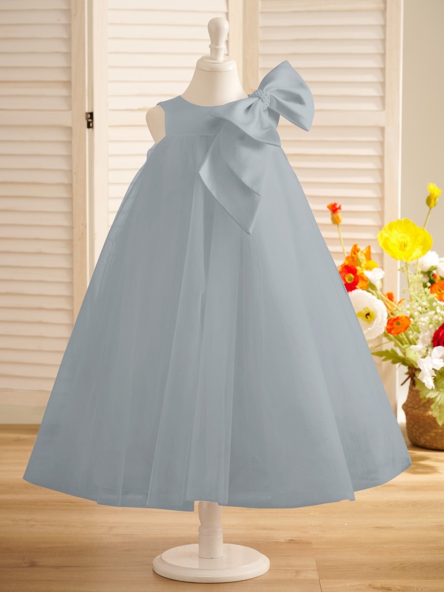 NumberSea - A - line Big Bow Tulle Tea - length Toddler Flower Girl Dress