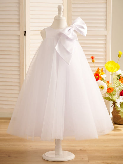 NumberSea - A - line Big Bow Tulle Tea - length Toddler Flower Girl Dress