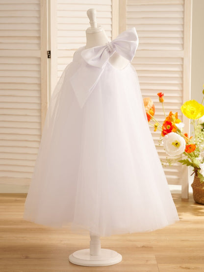 NumberSea - A - line Big Bow Tulle Tea - length Toddler Flower Girl Dress