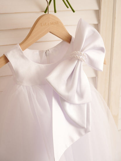 NumberSea - A - line Big Bow Tulle Tea - length Toddler Flower Girl Dress