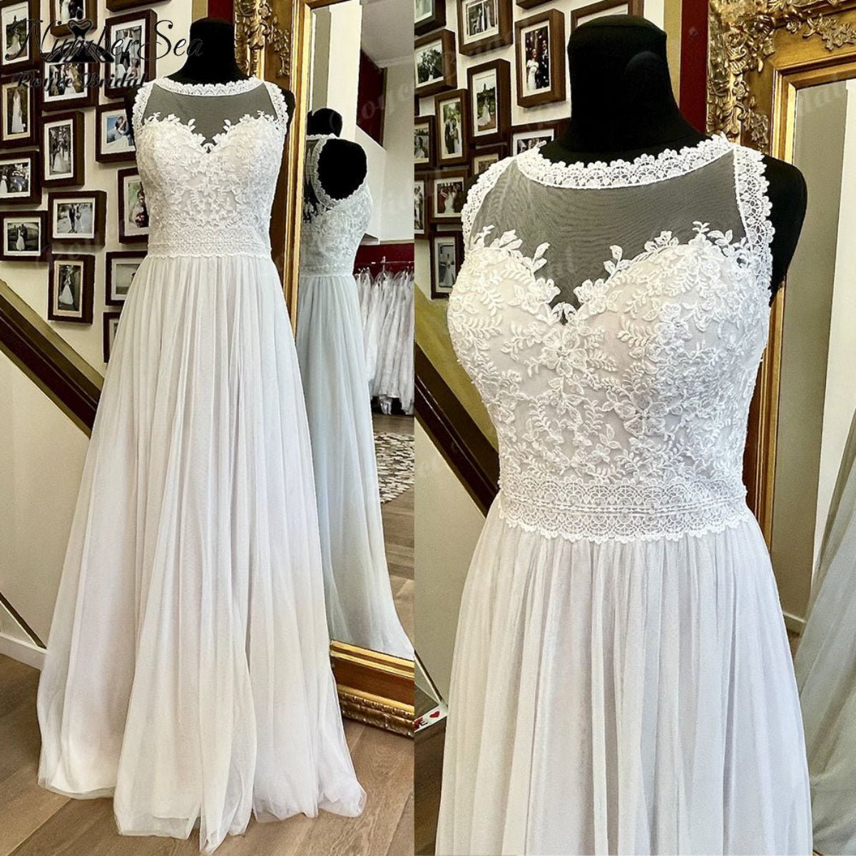 NumberSea - A Line Boho Lace Bodice Beach Sleeveless Wedding Gowns for Women 2025 Robe Bridal Dress Illusion Vestidos De Novia NumberSea