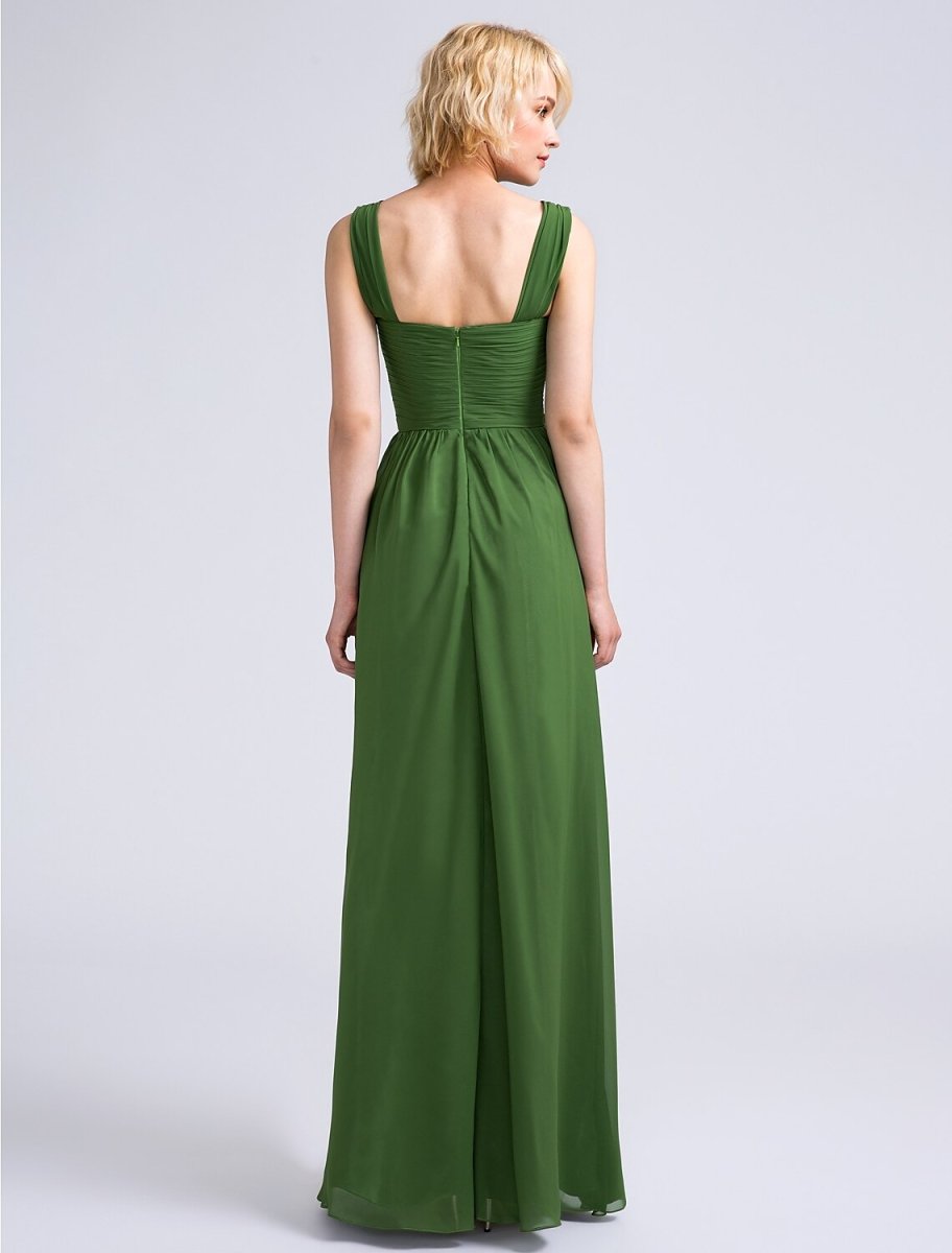 NumberSea - A - Line Bridesmaid Dress Cowl Neck Sleeveless Open Back Floor Length Chiffon with Ruched