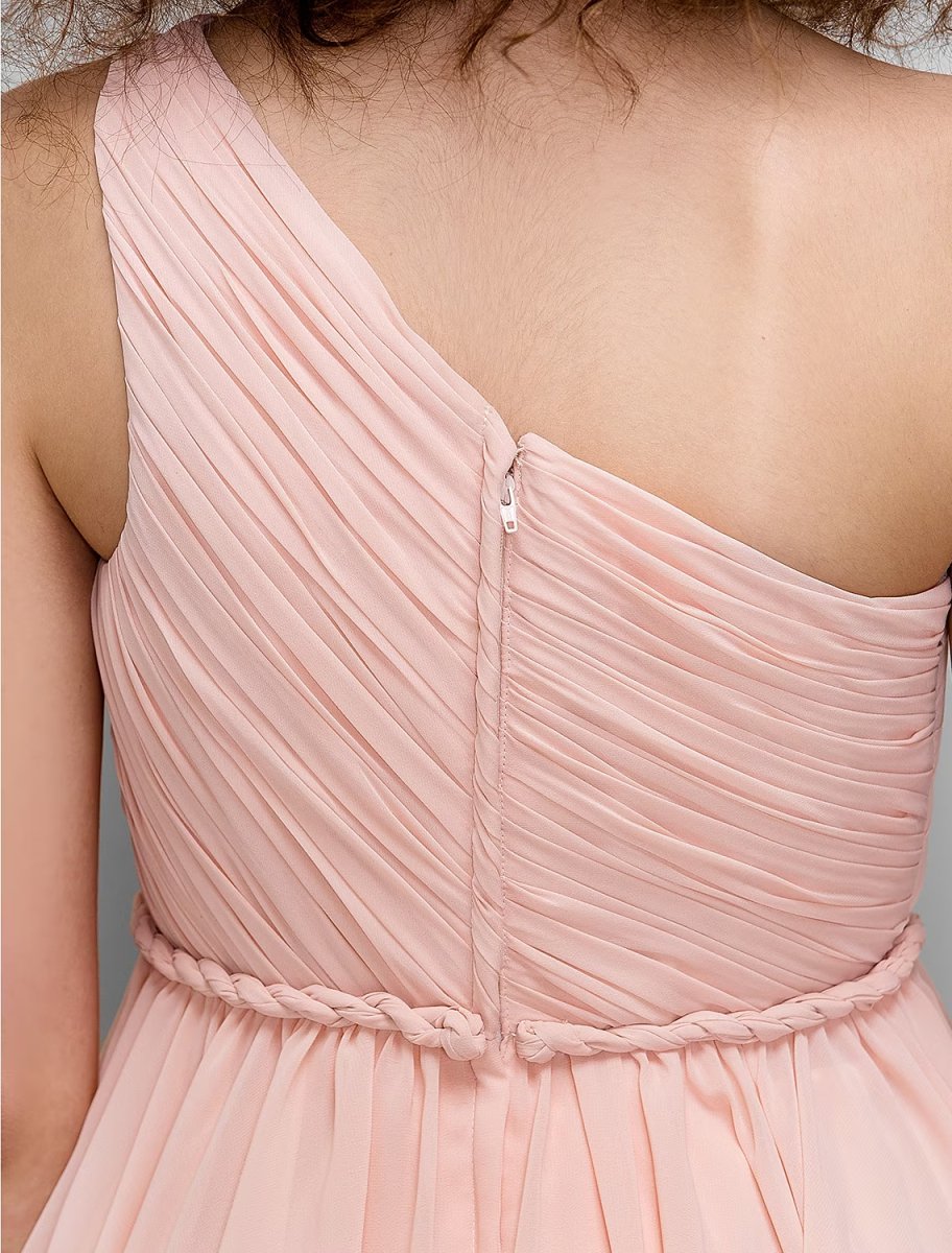 NumberSea - A - Line Bridesmaid Dress One Shoulder Sleeveless All Celebrity Styles Knee Length Chiffon with Side Draping