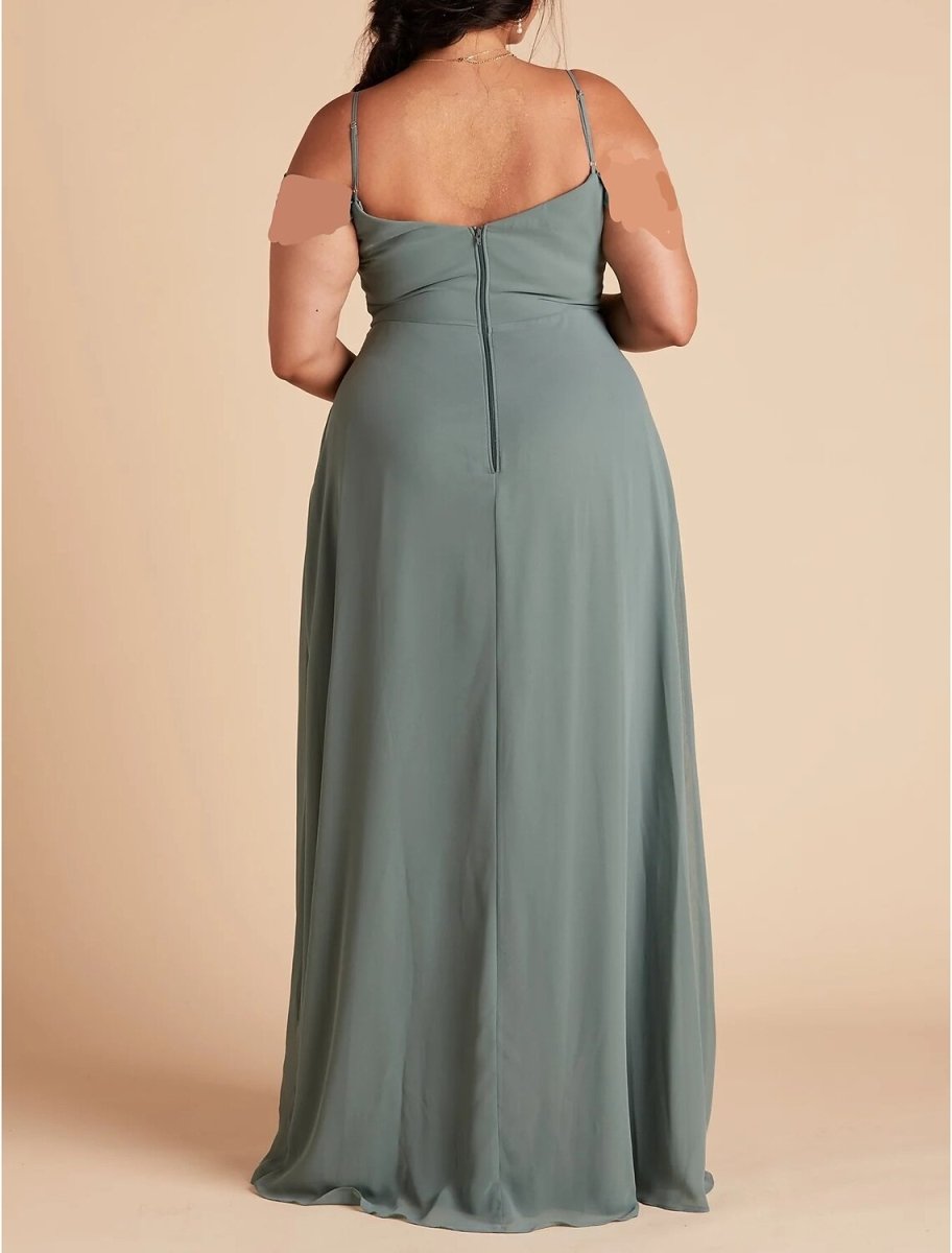 NumberSea - A - Line Bridesmaid Dress Spaghetti Strap Sleeveless Sexy Floor Length Chiffon with Solid Color