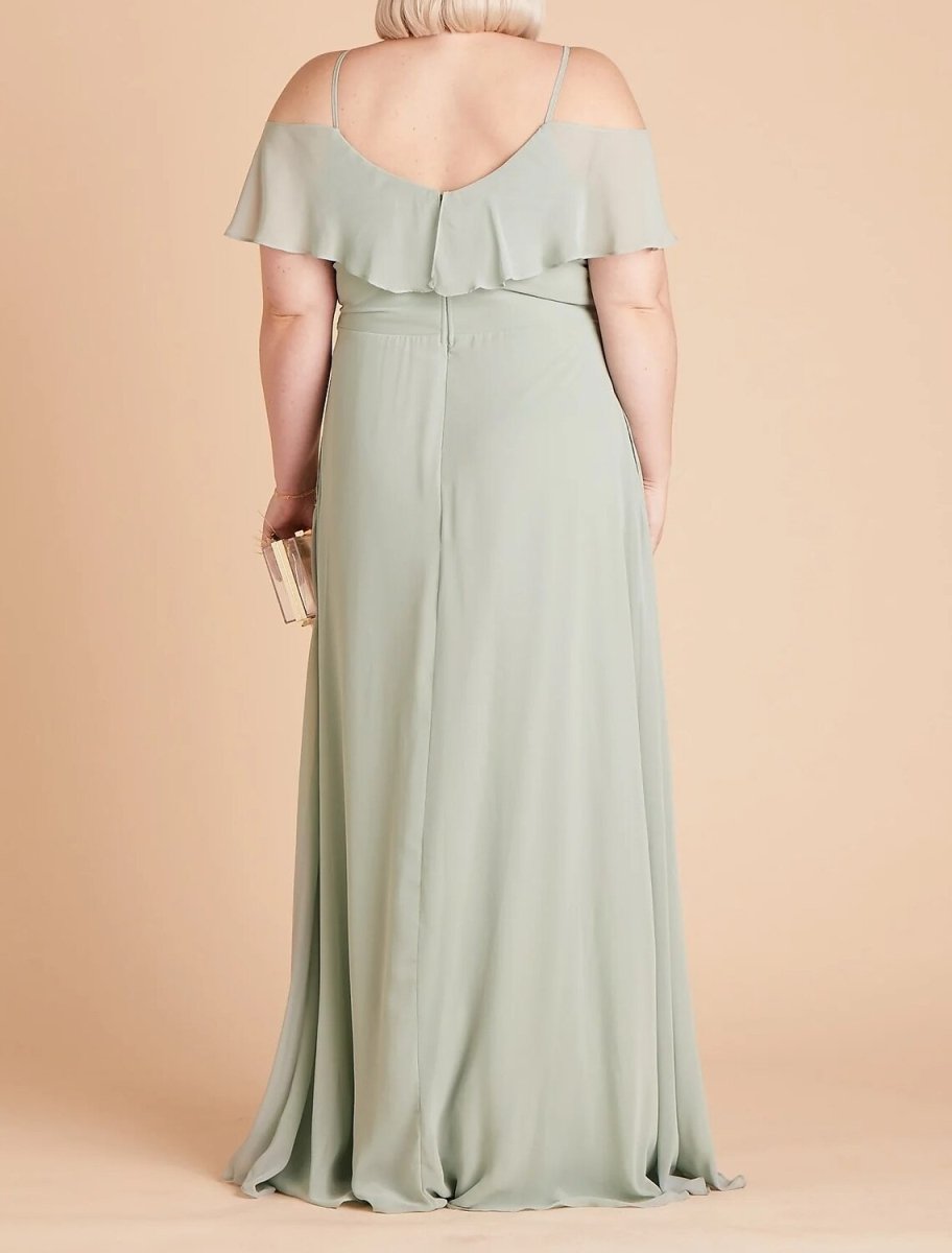 NumberSea - A - Line Bridesmaid Dress Spaghetti Strap Sleeveless Sexy Floor Length Chiffon with Solid Color