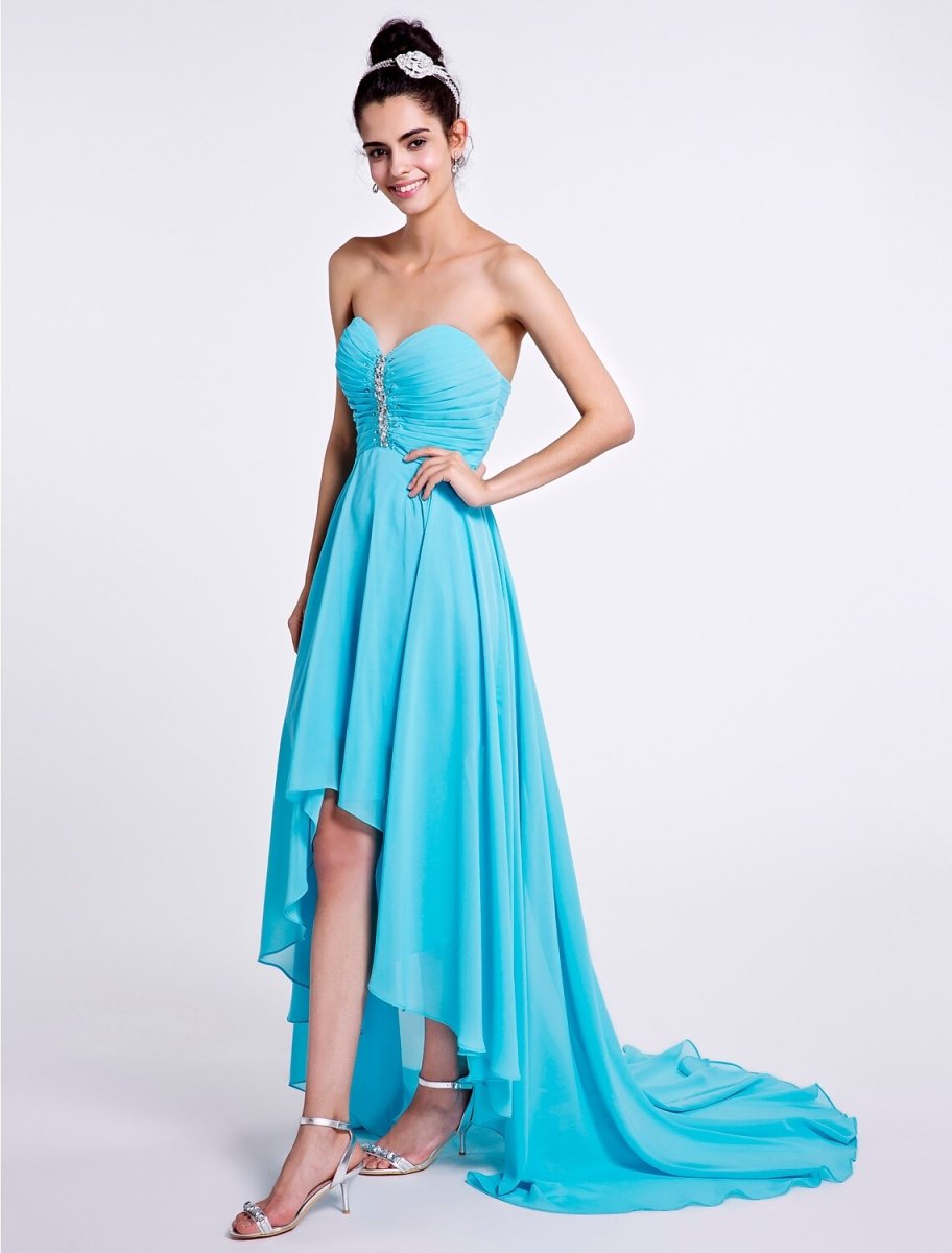 NumberSea - A - Line Bridesmaid Dress Sweetheart Sleeveless Open Back Asymmetrical Chiffon with Ruched / Beading