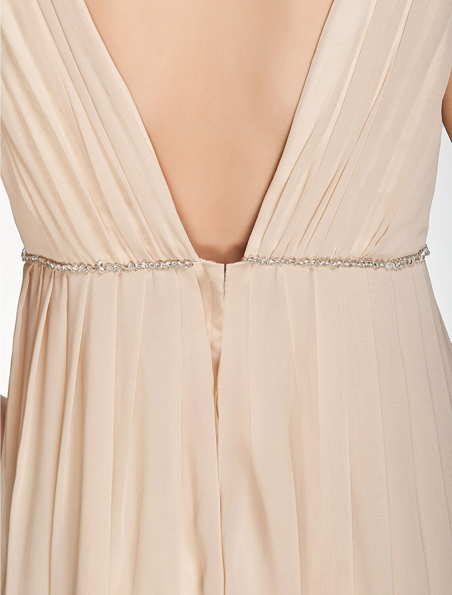 NumberSea - A - Line Bridesmaid Dress V Neck Sleeveless Beautiful Back Floor Length Chiffon with Pleats / Beading / Draping