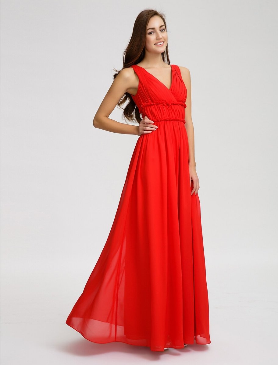 NumberSea - A - Line Bridesmaid Dress V Neck Sleeveless Open Back Floor Length Chiffon with Criss Cross / Draping / Side Draping