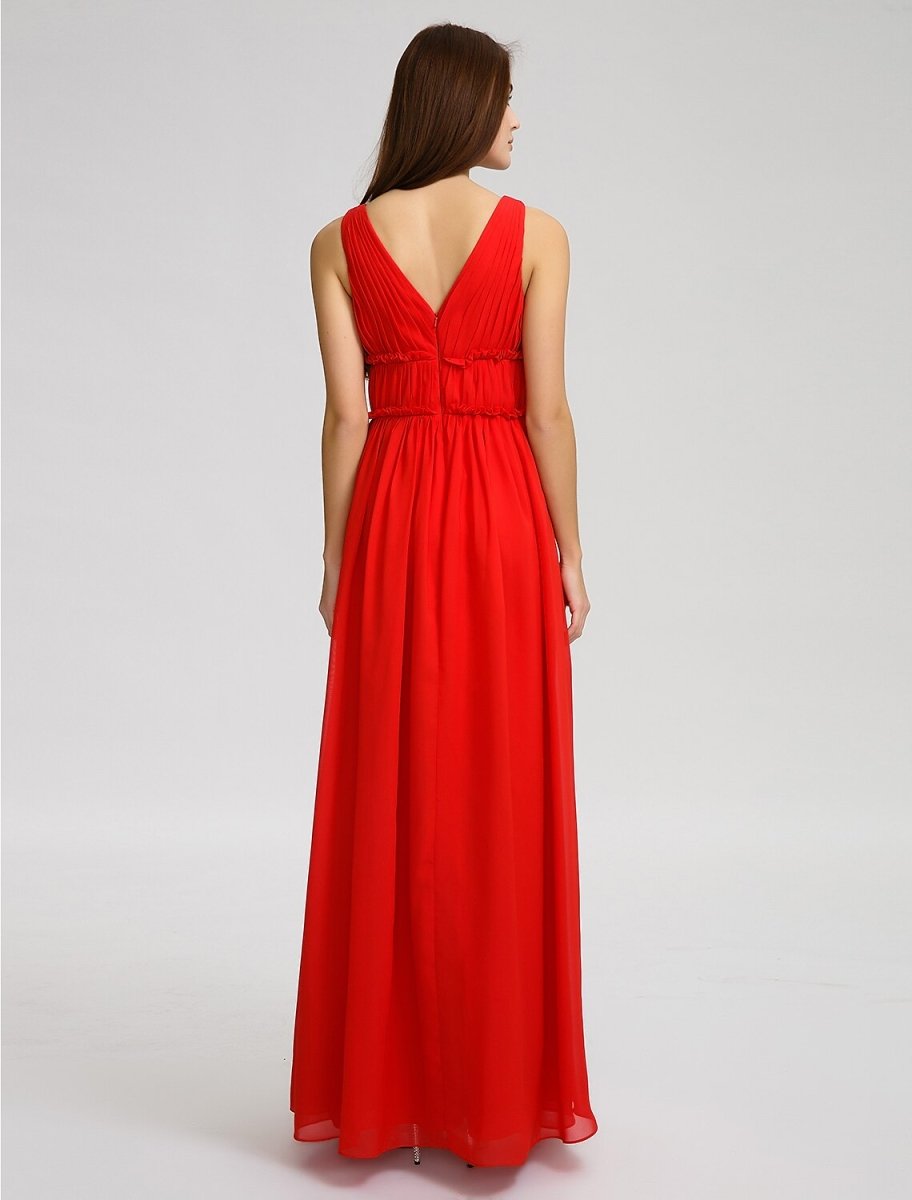 NumberSea - A - Line Bridesmaid Dress V Neck Sleeveless Open Back Floor Length Chiffon with Criss Cross / Draping / Side Draping