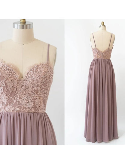 NumberSea - A - Line Bridesmaid Dress V Neck Sleeveless Open Back Floor Length Chiffon with Pleats