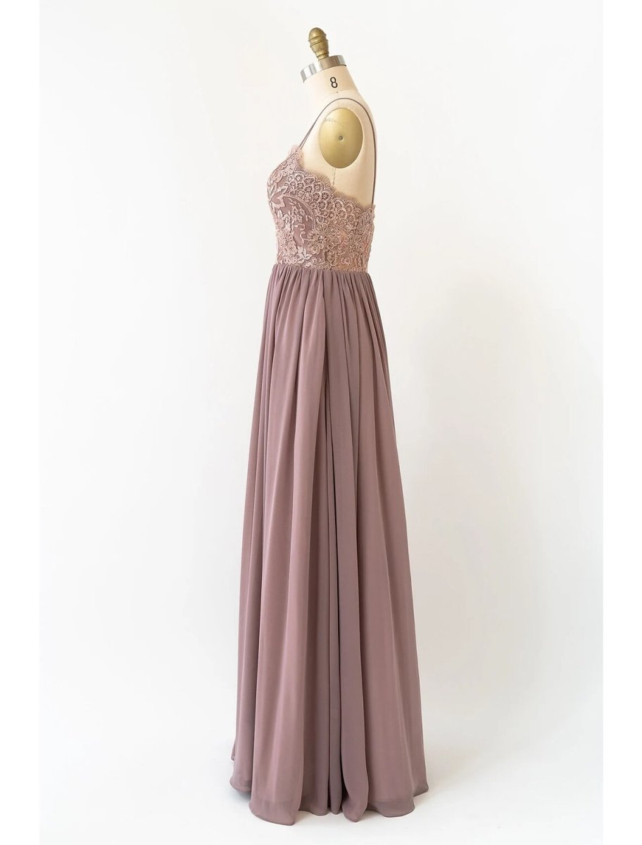 NumberSea - A - Line Bridesmaid Dress V Neck Sleeveless Open Back Floor Length Chiffon with Pleats