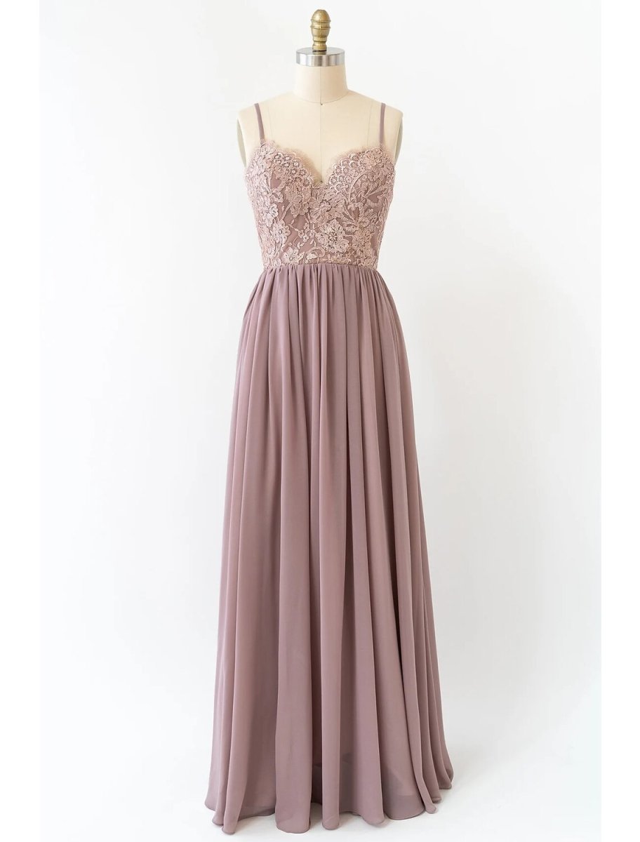 NumberSea - A - Line Bridesmaid Dress V Neck Sleeveless Open Back Floor Length Chiffon with Pleats