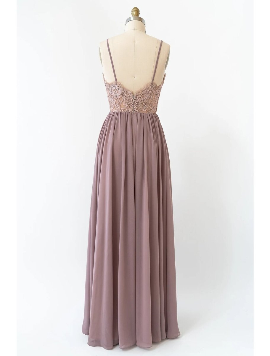 NumberSea - A - Line Bridesmaid Dress V Neck Sleeveless Open Back Floor Length Chiffon with Pleats