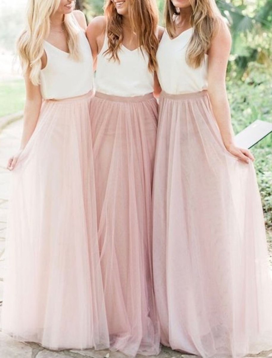 NumberSea - A - Line Bridesmaid Dress V Neck Sleeveless Sexy Floor Length Chiffon with Lace / Pleats