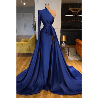 NumberSea - A - line Chic One Shoulder Long Sleeves Formal Evening Dress with Slit