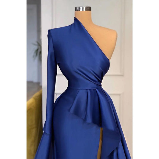 NumberSea - A - line Chic One Shoulder Long Sleeves Formal Evening Dress with Slit