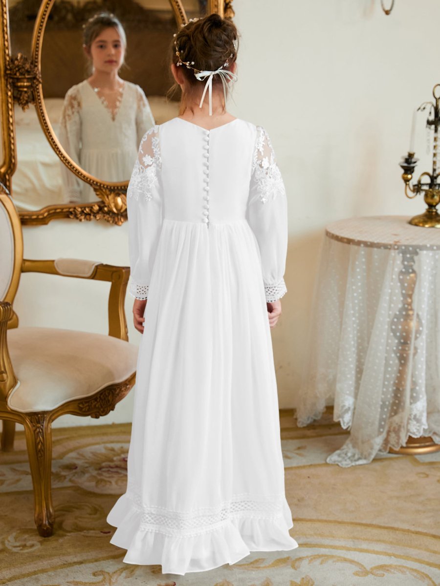 NumberSea - A - line Chiffon Floor - length Ivory First Communion Dress