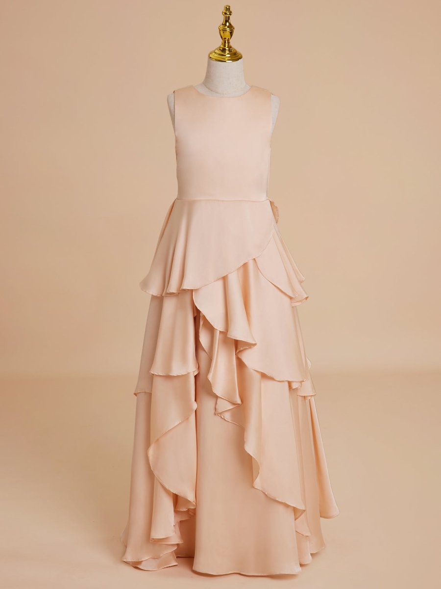 NumberSea - A - line Chiffon Floor - length Light Peach Flower Girl Dress