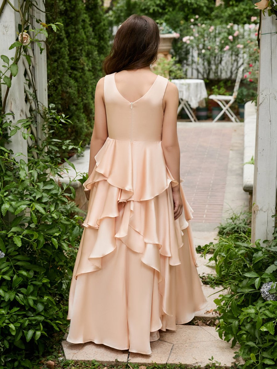 NumberSea - A - line Chiffon Floor - length Light Peach Flower Girl Dress