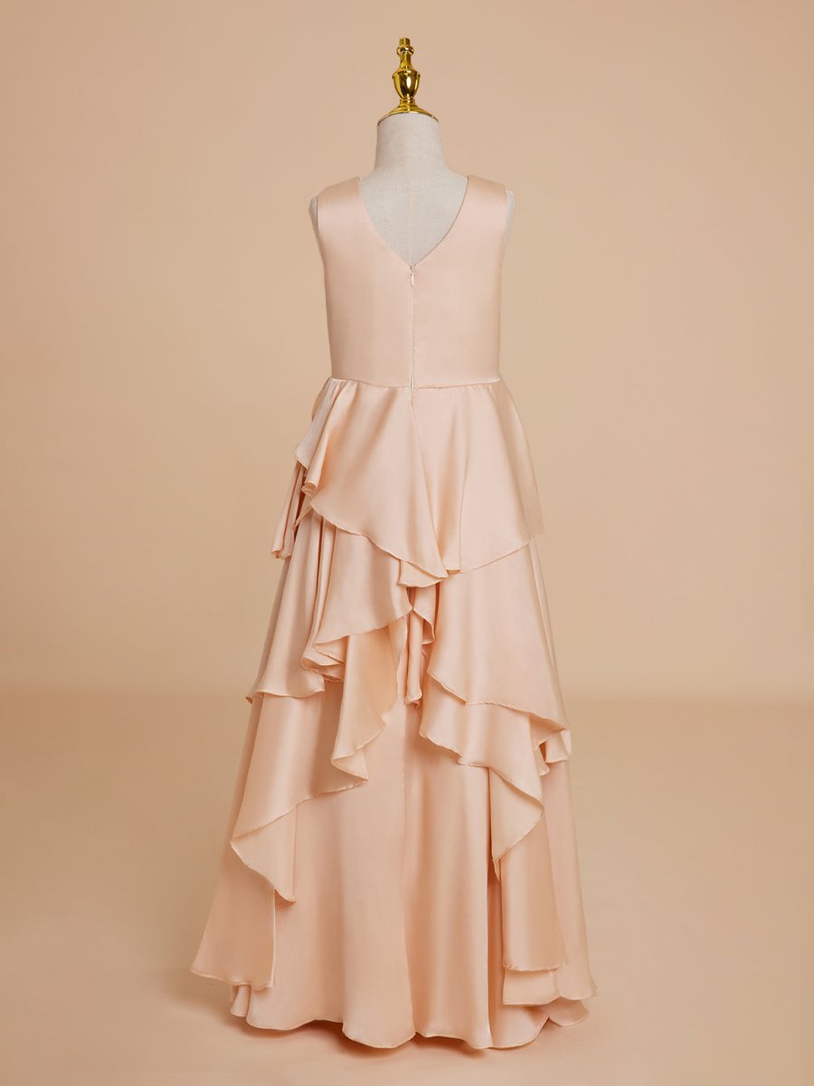 NumberSea - A - line Chiffon Floor - length Light Peach Flower Girl Dress