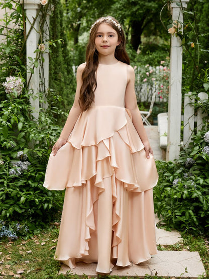 NumberSea - A - line Chiffon Floor - length Light Peach Flower Girl Dress