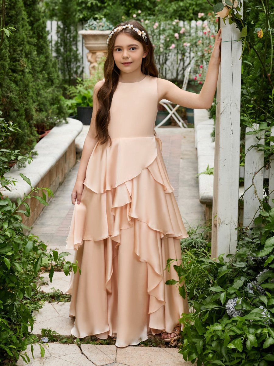 NumberSea - A - line Chiffon Floor - length Light Peach Flower Girl Dress