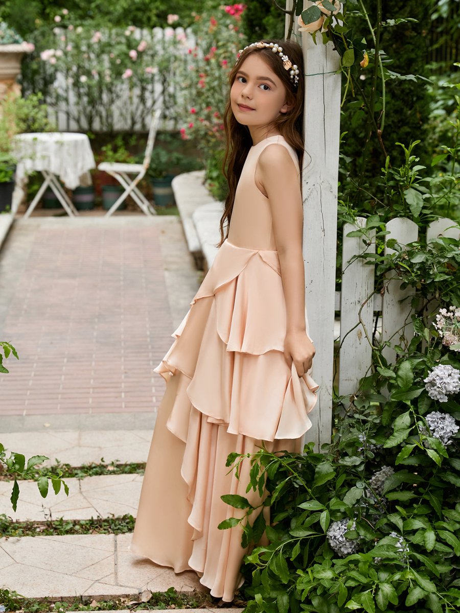 NumberSea - A - line Chiffon Floor - length Light Peach Flower Girl Dress