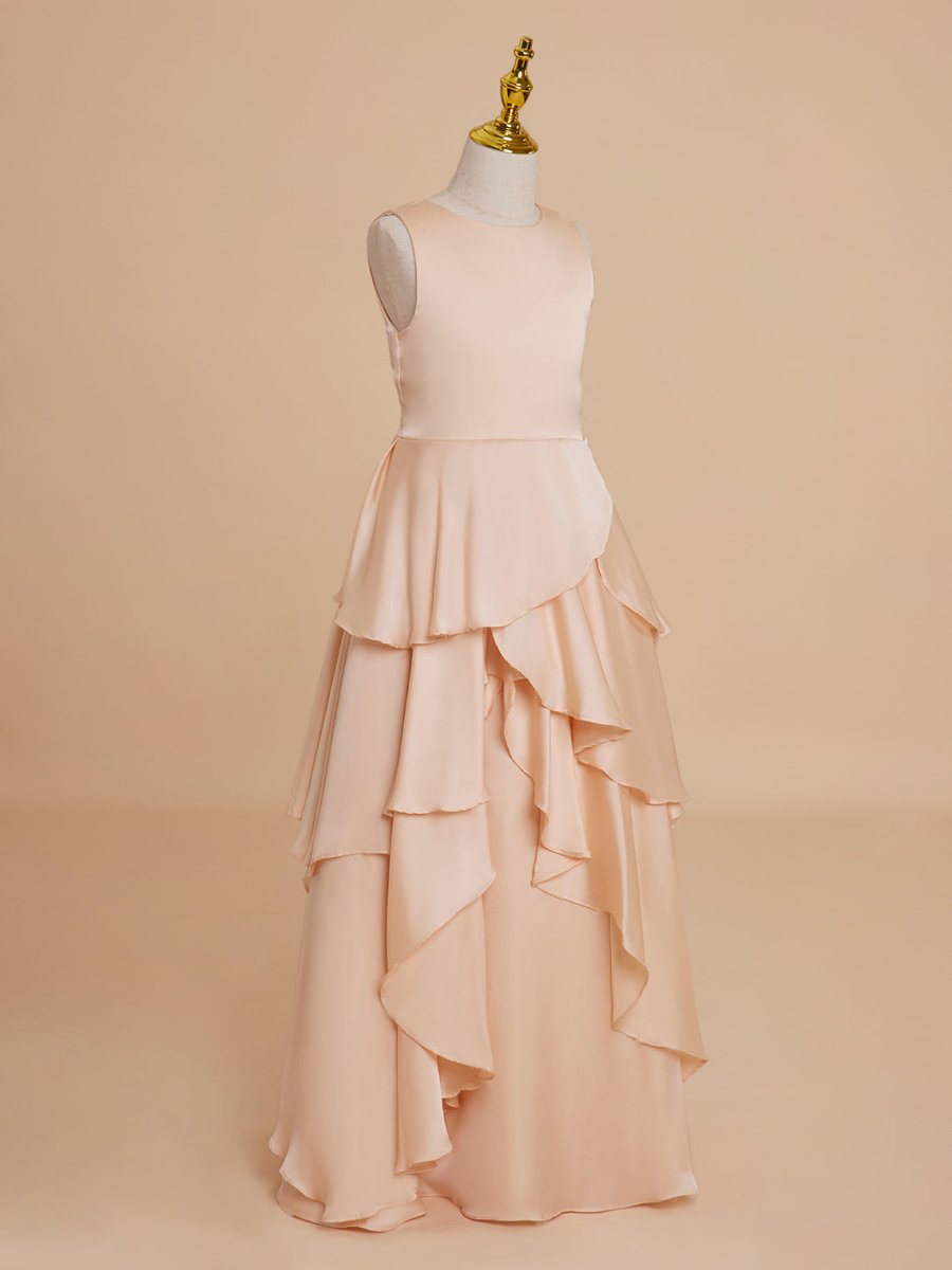 NumberSea - A - line Chiffon Floor - length Light Peach Flower Girl Dress