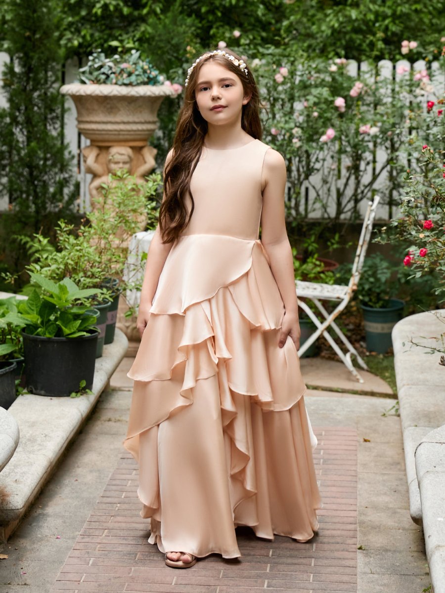 NumberSea - A - line Chiffon Floor - length Light Peach Flower Girl Dress