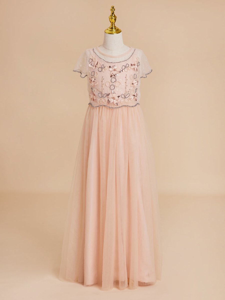 NumberSea - A - line Chiffon Floor - length Pink Flower Girl Dress